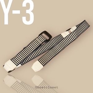NWT Y-3 incredibly rare by Adidas striped canvas & leather belt in blk n white